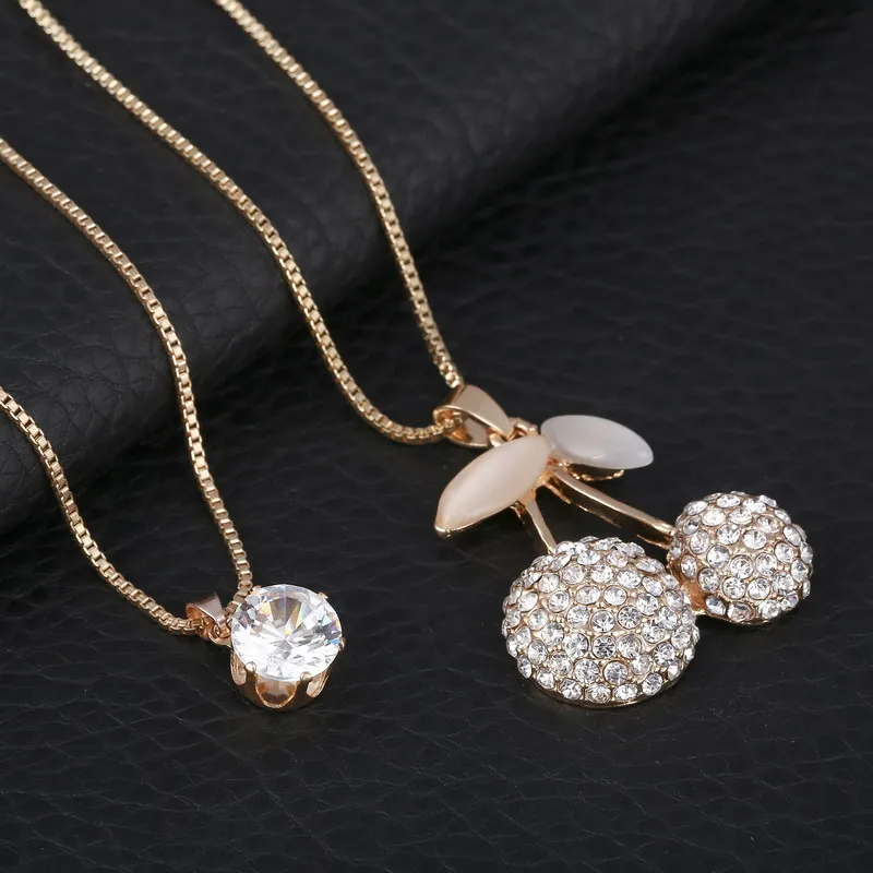

2017 New Women New Fashion All-match Sweater Chain Necklace Cherry Sweater Long Cross Pendant Necklace Accessories