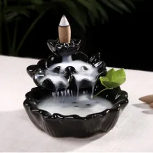 Лотос пруд керамический обратный поток ладан горелка дым водопад ладан держатель домашний офис Чайный домик Декор кадильница для ароматерапии