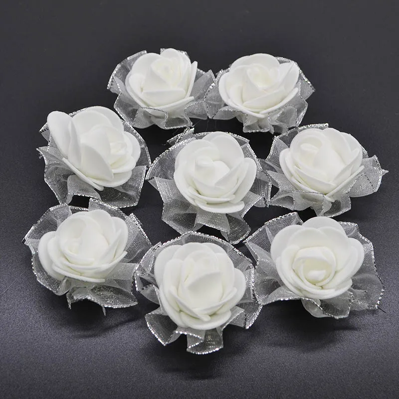 3cm Mini Rose Artificial Flower For Wedding Party home decorating fake foam flower lace decorative silk flowers head white beige