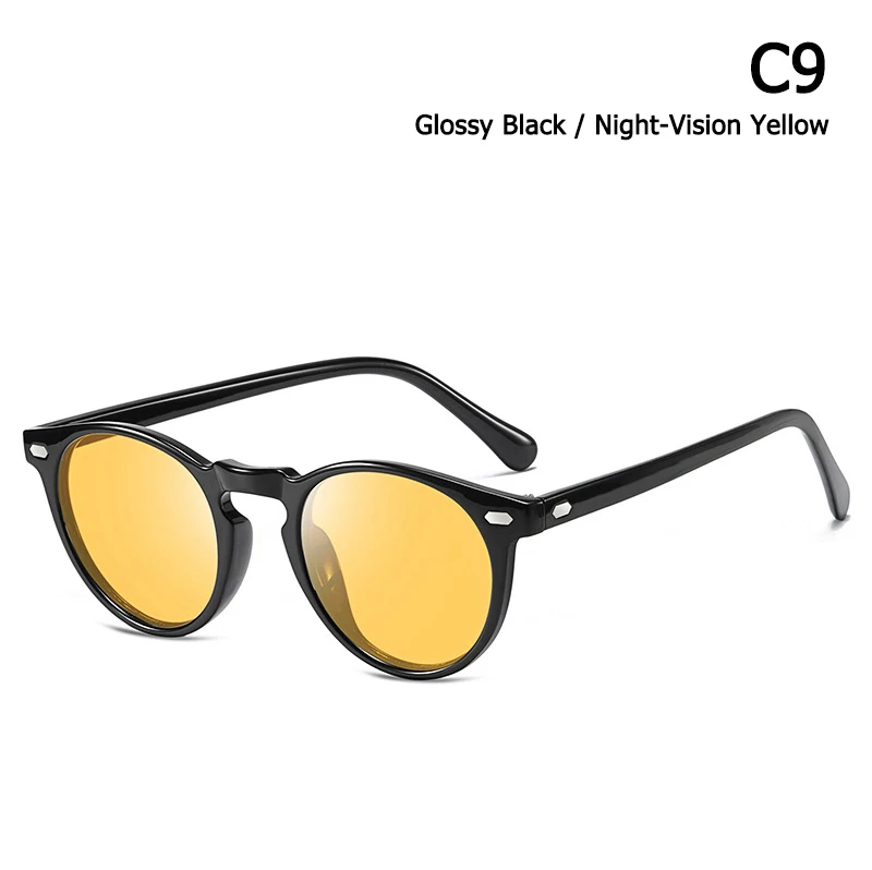 JackJad Fashion TR90 Frame Polarized Round Style Sunglasses Rivet Discolor Lens Brand Design Sun Glasses Oculos De Sol A576 - Цвет линз: C9 Black Yellow