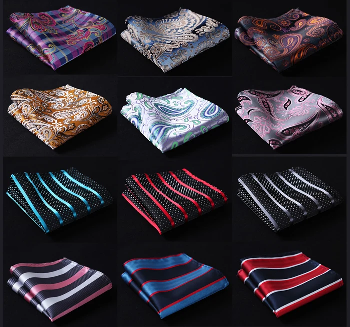 

Paisley Stripe Men Silk Satin Pocket Square Hanky Jacquard Woven Classic Wedding Party Handkerchief #A5