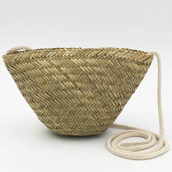 

LJL-Bohemian Hand Woven Straw Beach Bag Summer Woman'S Shoulder Bag Rush Rattan Messenger Bags Travel Cell Phone Pouch