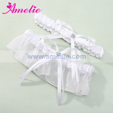 

Rhinestone and Bowknot Detailed Satin and Tulle Wedding Garter Sets