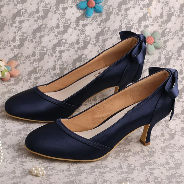 Wedopus Kitten Heel Evening Wedding Shoes Women Dark Blue Satin Wedopus Kitten Heel Evening Wedding Shoes Women Dark Blue Satin Closed Toe Pumps