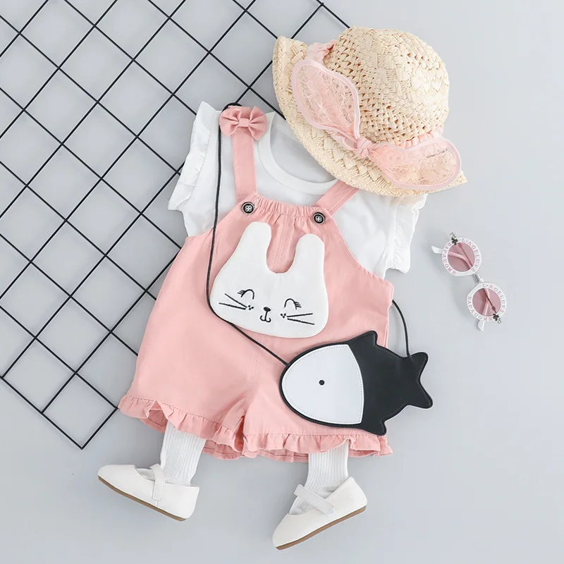

ZJZY01 Summer New Korean Version of Three-dimensional Cat Backbelt Cotton Suit for Boys and Girls Short-sleeved Shorts