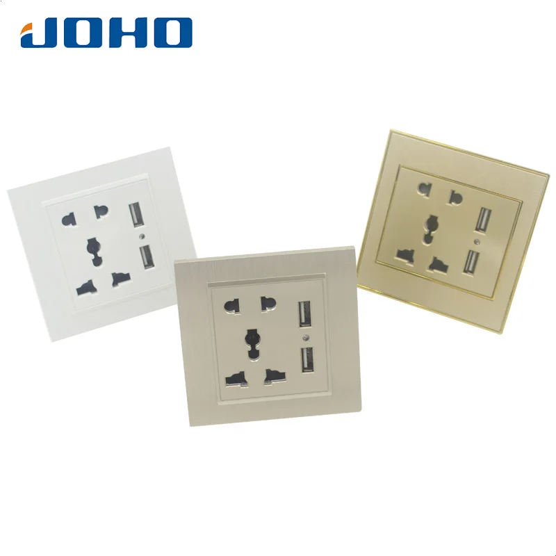 

JOHO Wall Power Socket Box Power Supply Socket Wall Switch Socket USB Socket Standard Grounding Fast Pop-up 3 Holes Three Colors