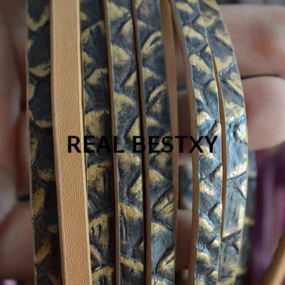 

REAL BESTXY 5m/lot 5*2mm yellow python leather cords python leather straps for bracelets boa leather cord artifical leather