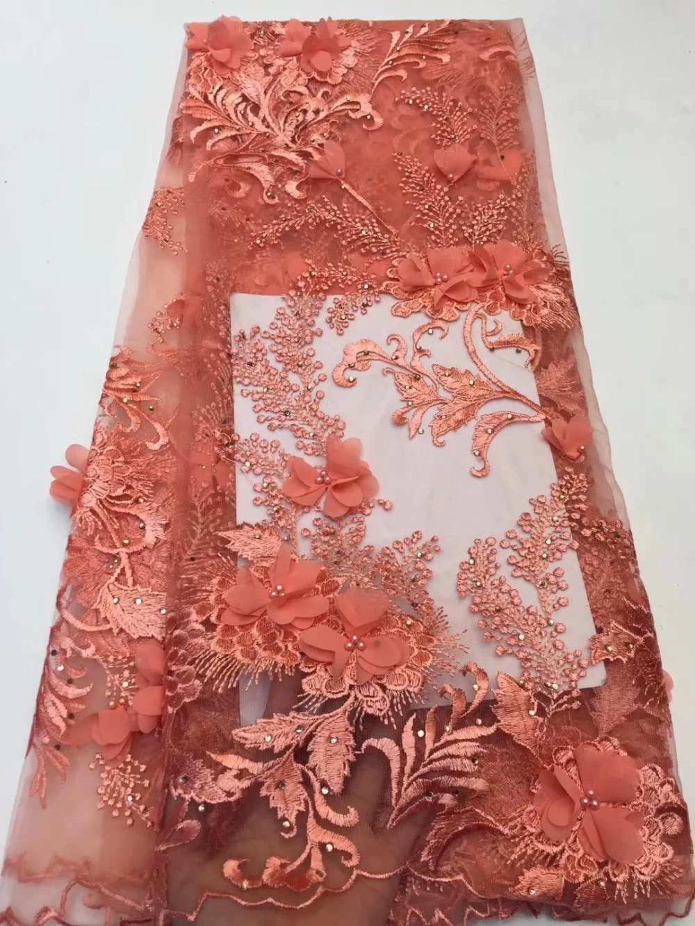

French lace fabric 5yds/pce dhl 3d hand flowers beads stones fabrics women gorgeous luxury party asoebi dress 2019 new design