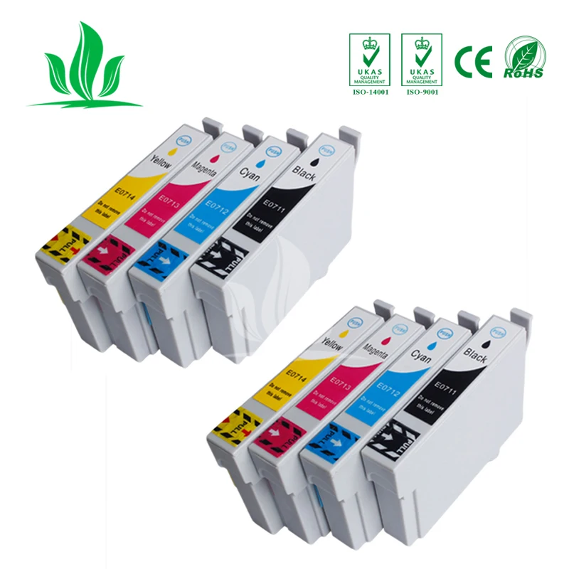 

8 pcs T0711 Ink Cartridge Compatible for Epson Stylus D120/DX7400/DX7450/DX8400/DX8450/DX9400F/SX205/SX215/SX218 printer
