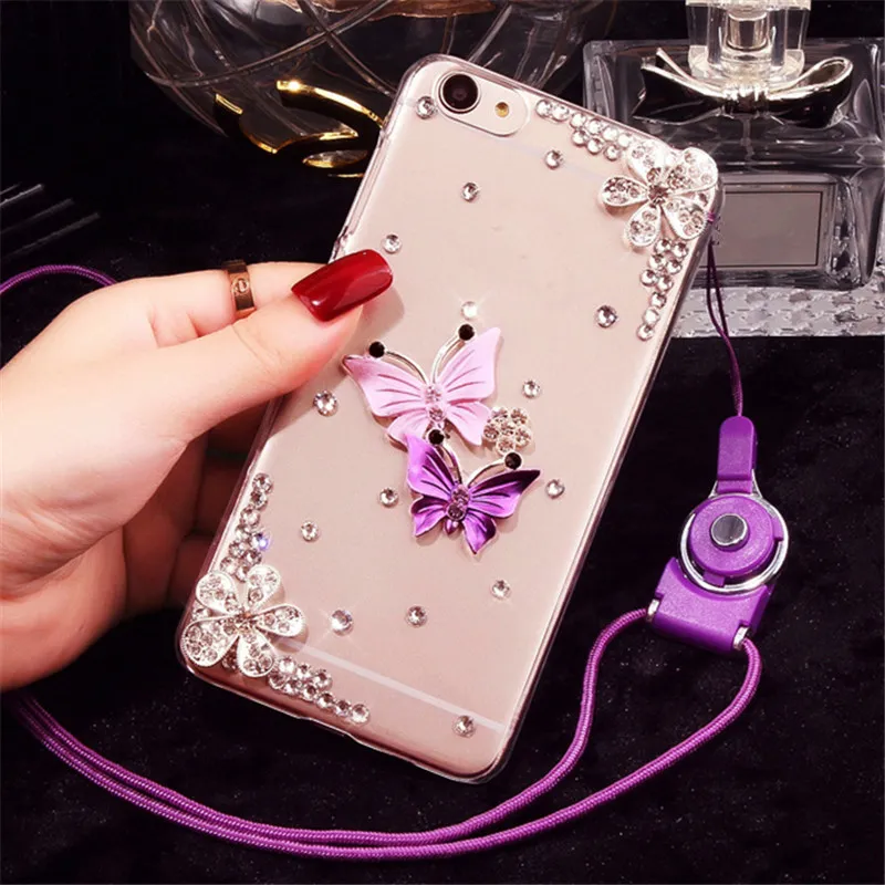 

For Xiaomi mi A1 A2 8 lite redmi note 4 4x 5A Prime 5 Plus 6 Pro S2 Y2 6A Butterfly Flower Rhinestone Phone Case Soft Cover