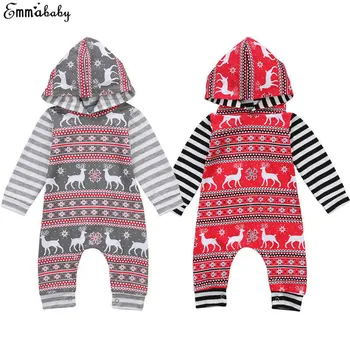 

Christmas Toddler Cute Kid Baby Boy Girl Clothes Hooded Printed bebek giyim Jumpsuit Long Sleeve Romper Outfit Set Clothing