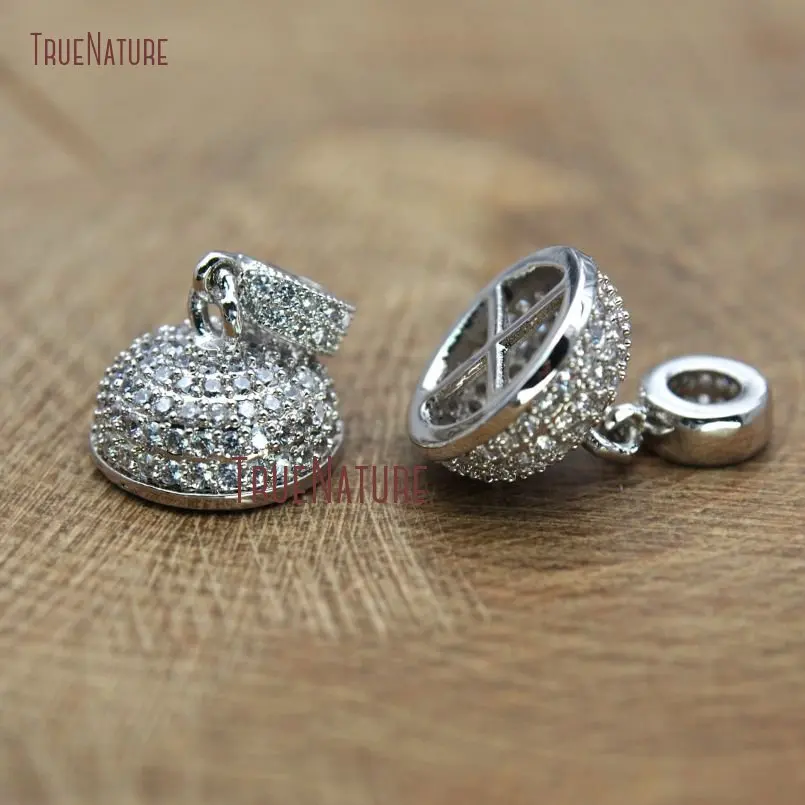 20180108-FC9886- Copper Accessory Cap Clear Cz Micro Pave Silver Finish Bell Shaped Accessory Cap