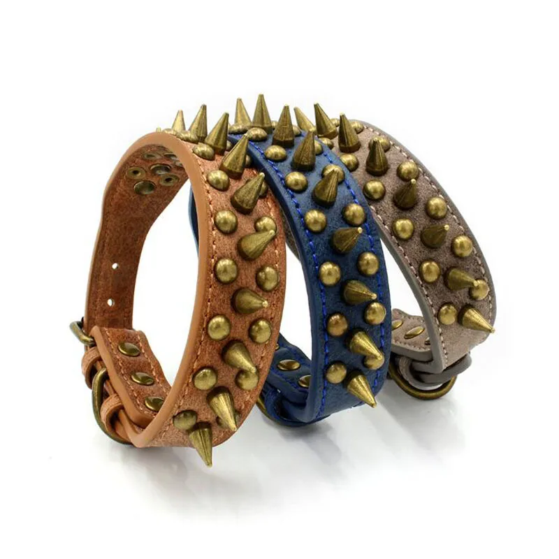 

Punk Dog Collar Round Spikes Spiked Pet Dog Collars Rivet Colar Neck Strap Yorkshire Terrier Collars PU Leather XS S M L XL