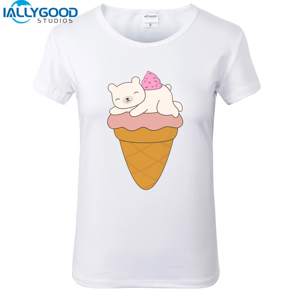 Baru Musim Panas Lucu Ice Cream Seri T Shirt Wanita Lucu Panda Cat
