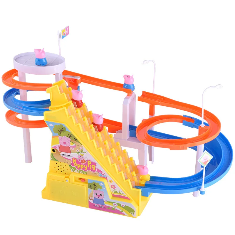 

Children's music glowing pig climbing stairs cartoon electric rail car toy