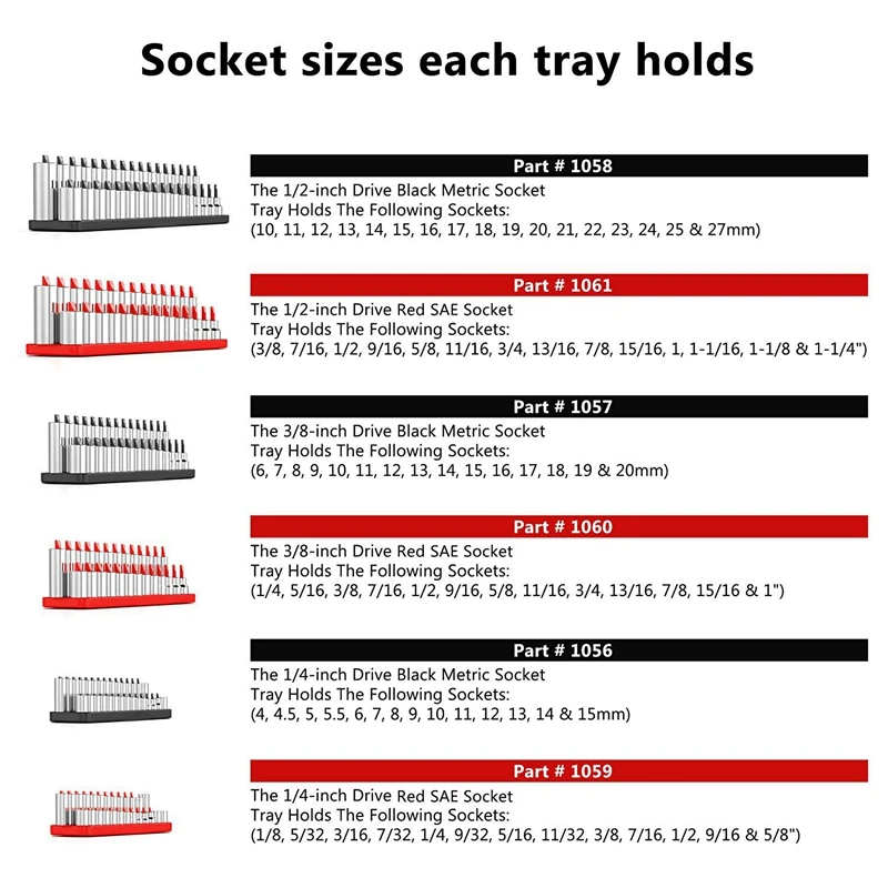 Sae(красные) и метрических(черный) разъем лотки для хранения-6 шт. в комплекте, костюмы | 1/4 дюйма, 3/8 дюйма, 1/2 дюймовый накопитель | Премиум-качество инструмент или