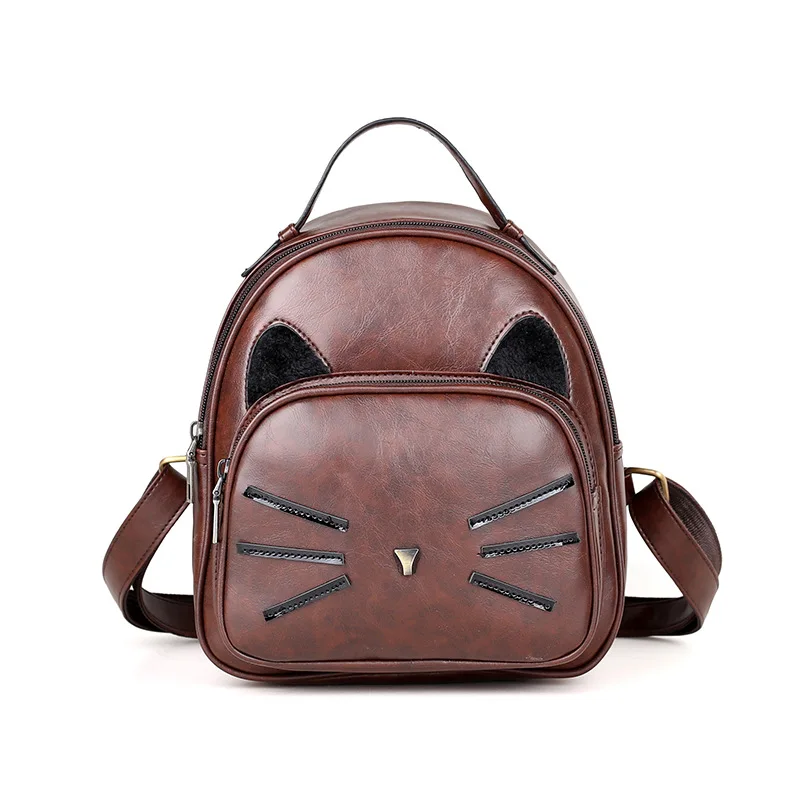 

ABDB Fashion Women Backpack High Quality PU Leather Backpack Cute Cartoon Cat Shoulder School Bags for Teenage Girls Backpacks