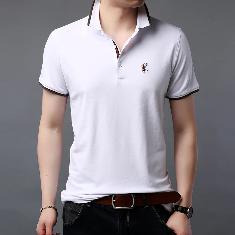 Новинка лета, Мужская рубашка поло, брендовая, повседневная, Вязанная, дизайнерская, Мужская рубашка поло, высокое качество, хлопок, M-3XL, мужская, роскошная рубашка поло - Цвет: Белый