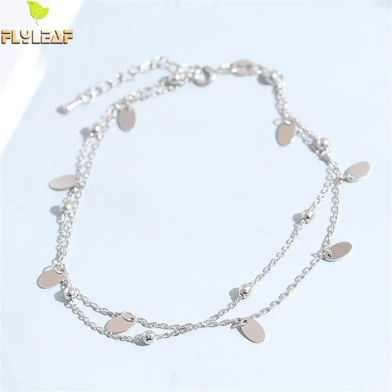 

Flyleaf Tassel Sequin Beads Real 925 Sterling Silver Anklet For Women Fashion Chain Leg Fine Jewelry Anklets On Foot Bracelet