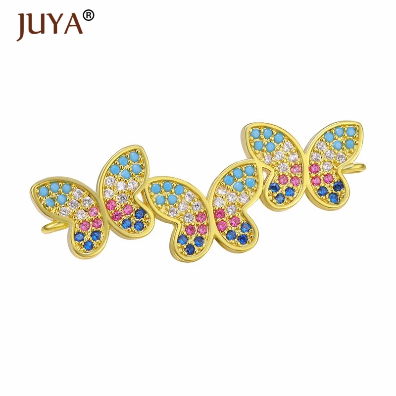 Juya Boho Романтический Цвет кубический цирконий Кристалл CZ браслеты с бабочками для женщин в серебре золото розовое золото цвет Регулируемая цепочка