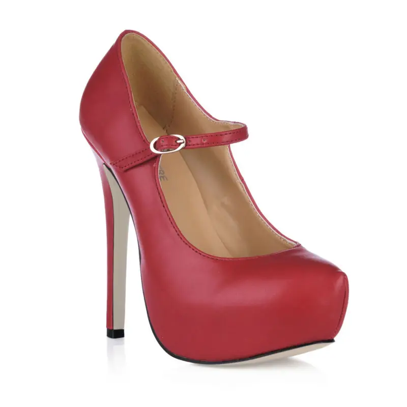 

2016 New Burgundy Elegant Sexy Party Shoe Women Stiletto High Heels Platform Buckle Ladies Pump Zapatos Mujer Plus Size 3463B-b1
