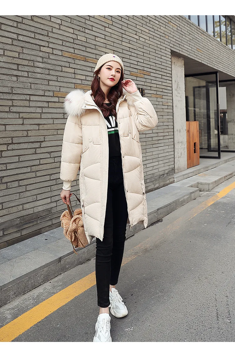 Thick Jacket Big fur collar Women's New Korean Version Big Fur Collar Medium-long Knee Size Thickened Jacket 1961