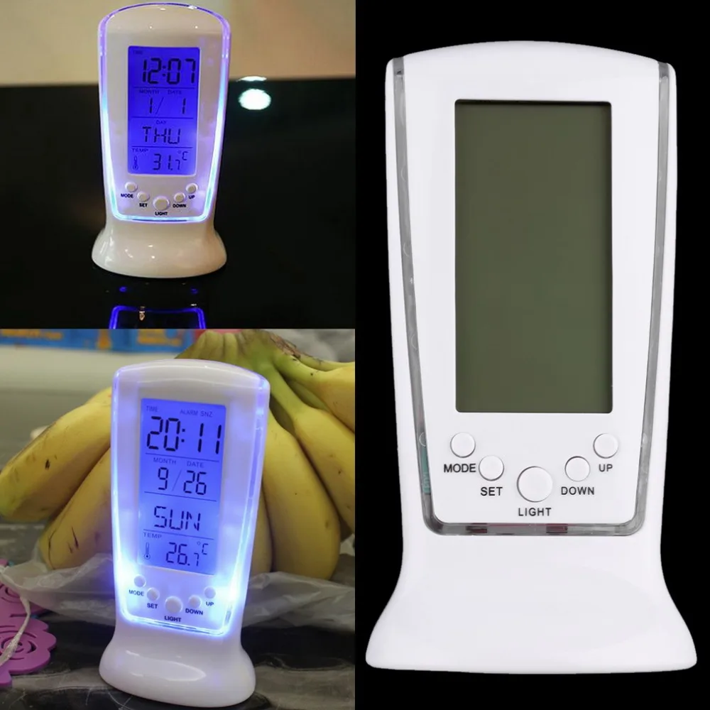 1x Modern Square LCD Digital Alarm Clock Calender LED Display Battery Powered DI