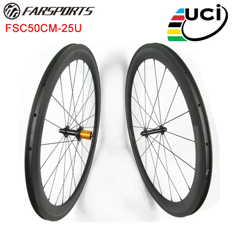 Discount Farsports high quality carbon clincher wheelset 50mm x 25mm rims for road bike Lightweight 1510g each set 0