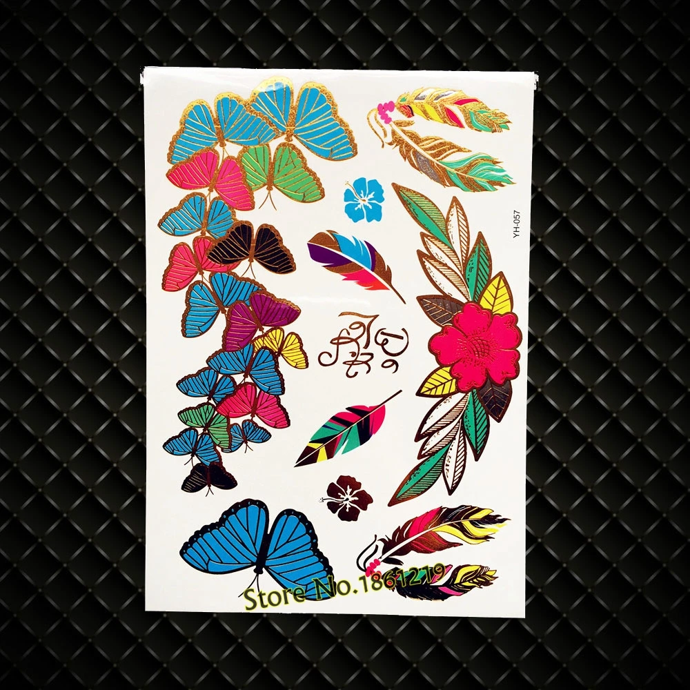 Золотые пикантные бабочка металлик Временные татуировки для детей цветок Средства ухода за кожей Книги по искусству ARM Henna