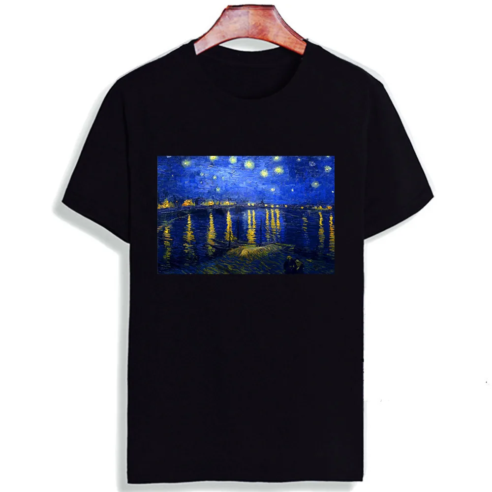 

Fashion Short Sleeve T Shirt Van Gogh Starry Night Classic Art Printed 100% Cotton Top Tees Casual O Neck T-Shirt Unisex TShirt