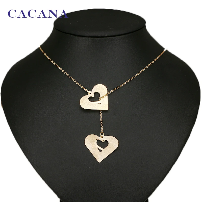CACANA Necklace Fashion Concentric Heart Pendant Necklace 2 Colors Women Chokers Necklace Wholesale Jewelry Bijouterie N15