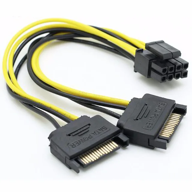 Special Price 10pcs/lot Dual 15Pin SATA Male to PCI-E 8Pin graphics card power cable