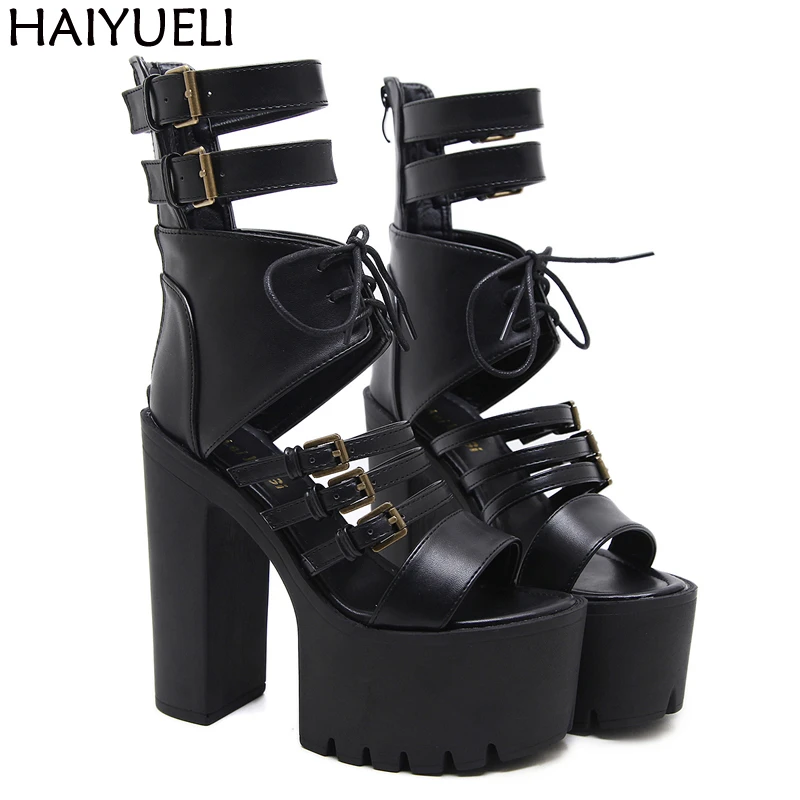 black heeled sandals platform