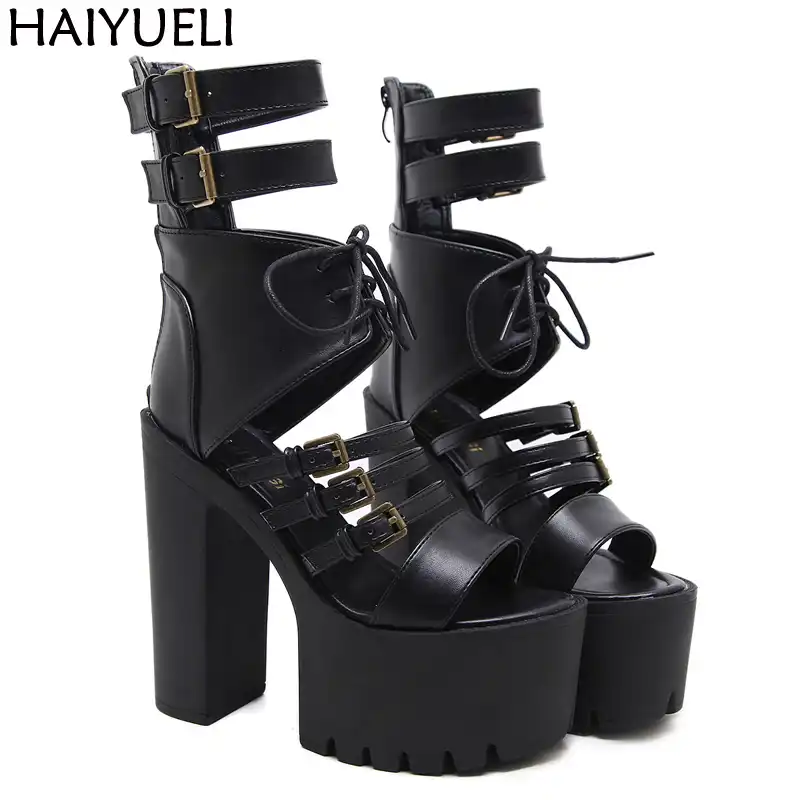 ladies black heeled sandals