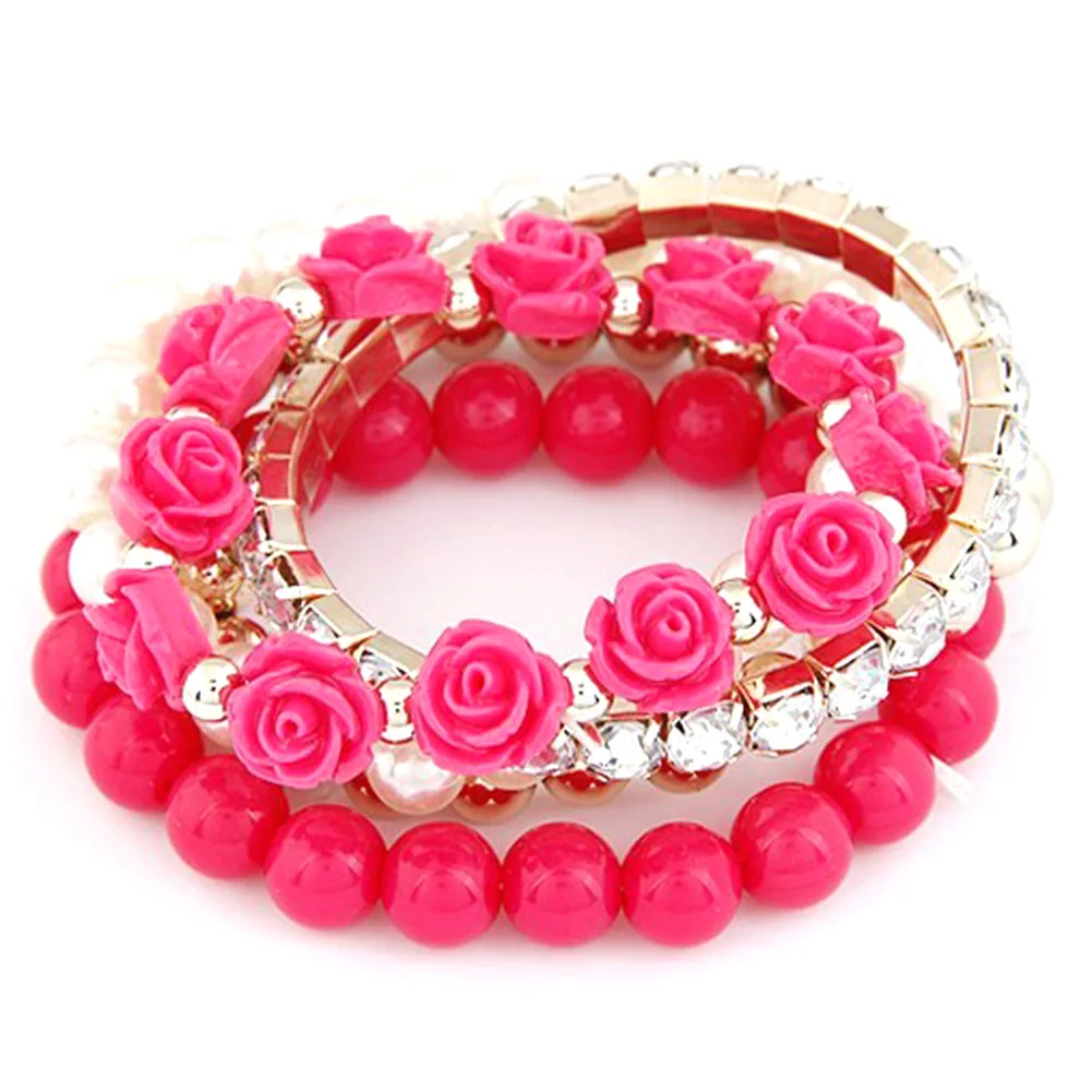 Charm Bracelets For Women Jewelry Rose Flower Multi layer Wrap Flower