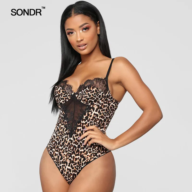 SONDR Hollow Out Leopard Lace Splice Bodysuit V-Neck Straps Sexy Backless Body Suit Jumpsuit Female Slim One Piece Teddy SONDR Hollow Out Leopard Lace Splice Bodysuit V-Neck Straps Sexy Backless Body Suit Jumpsuit Female Slim One Piece Teddy