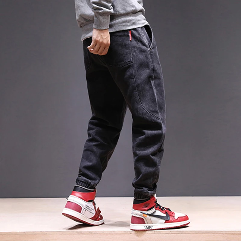 Японский стиль, модные мужские джинсы, свободные, сшитые, брюки-карго, шаровары, брюки, большой размер 28-44, свободные, в стиле хип-хоп, мужские джинсы для бега