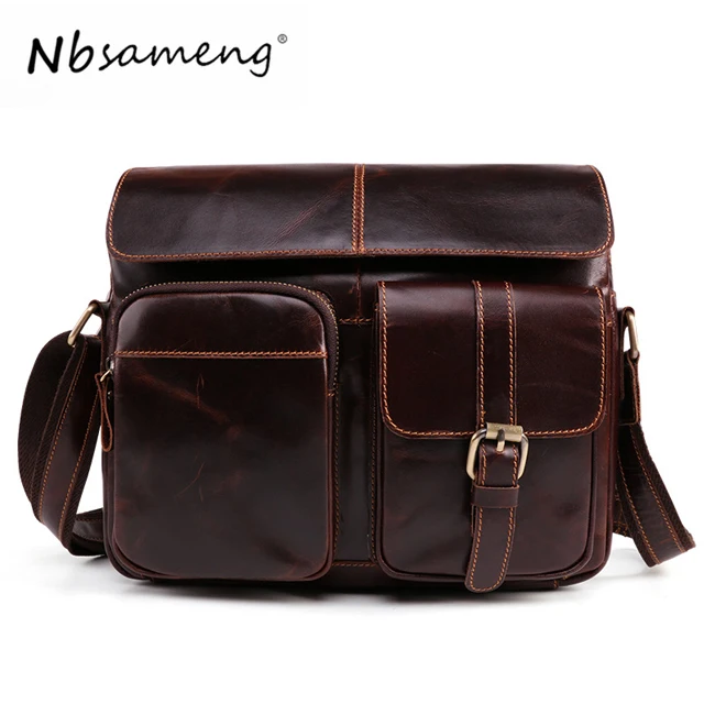 

NBSAMENG Men Designer Fashion Shoulder Bags Genuine Leather Handbag Black Crossbody Bag Messenger bag Sacoche Homme