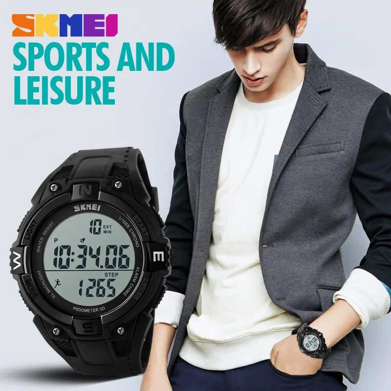 SKMEI Watches Men Pedometer 3D LED Digital Watch Multifunction