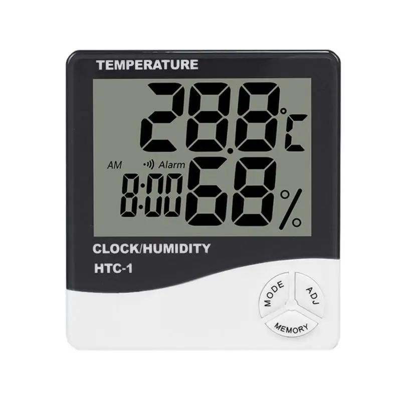 Цифровой ЖК-дисплей электронный термометр гигрометр Высокая точность Крытый Температура влажность тестер часы домашняя метеостанция HTC-1