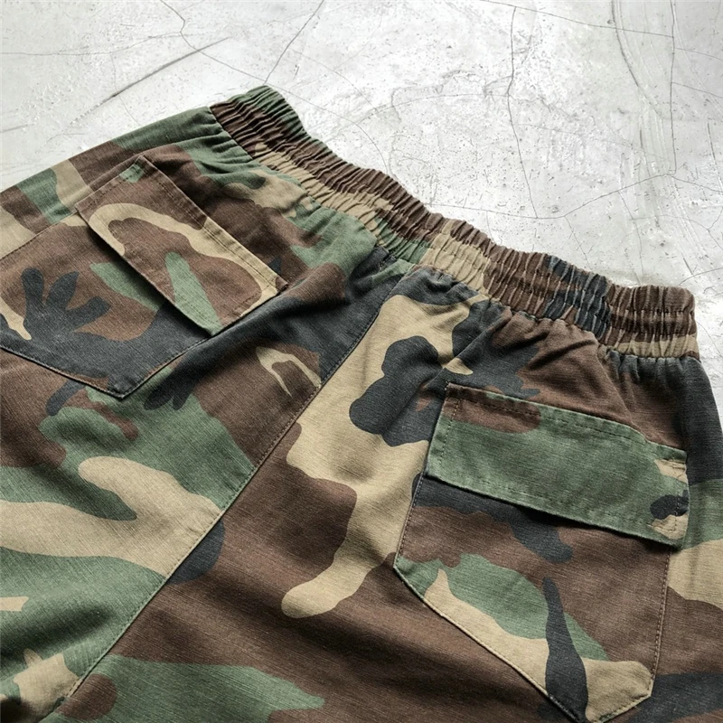 2019SS Джастин Бибер военные камуфляжные карго шорты для мужчин свободный крой шнурок пот короткие уличная шесть карманов стиль