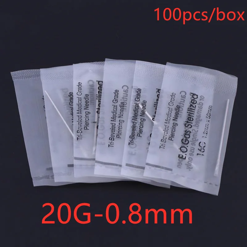 

100PCS Piercing Needles Surgical Steel 20G Disposable Body Piercing Needles E.O.Gas Sterilized Permanent Makeup Tattoo Needles