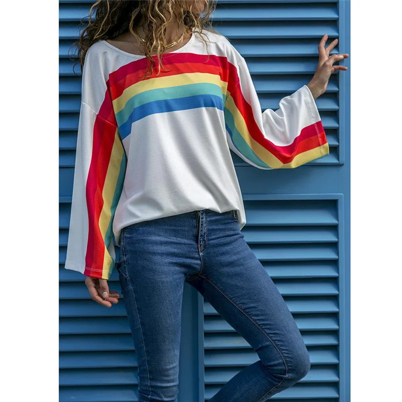 women rainbow striped shirt