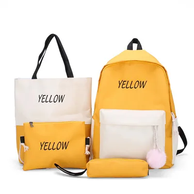 pink letter embroidery patchwork backpack womens backpack canvas bag shoulder school bags for girls ladies backpack purse set - Цвет: yellow