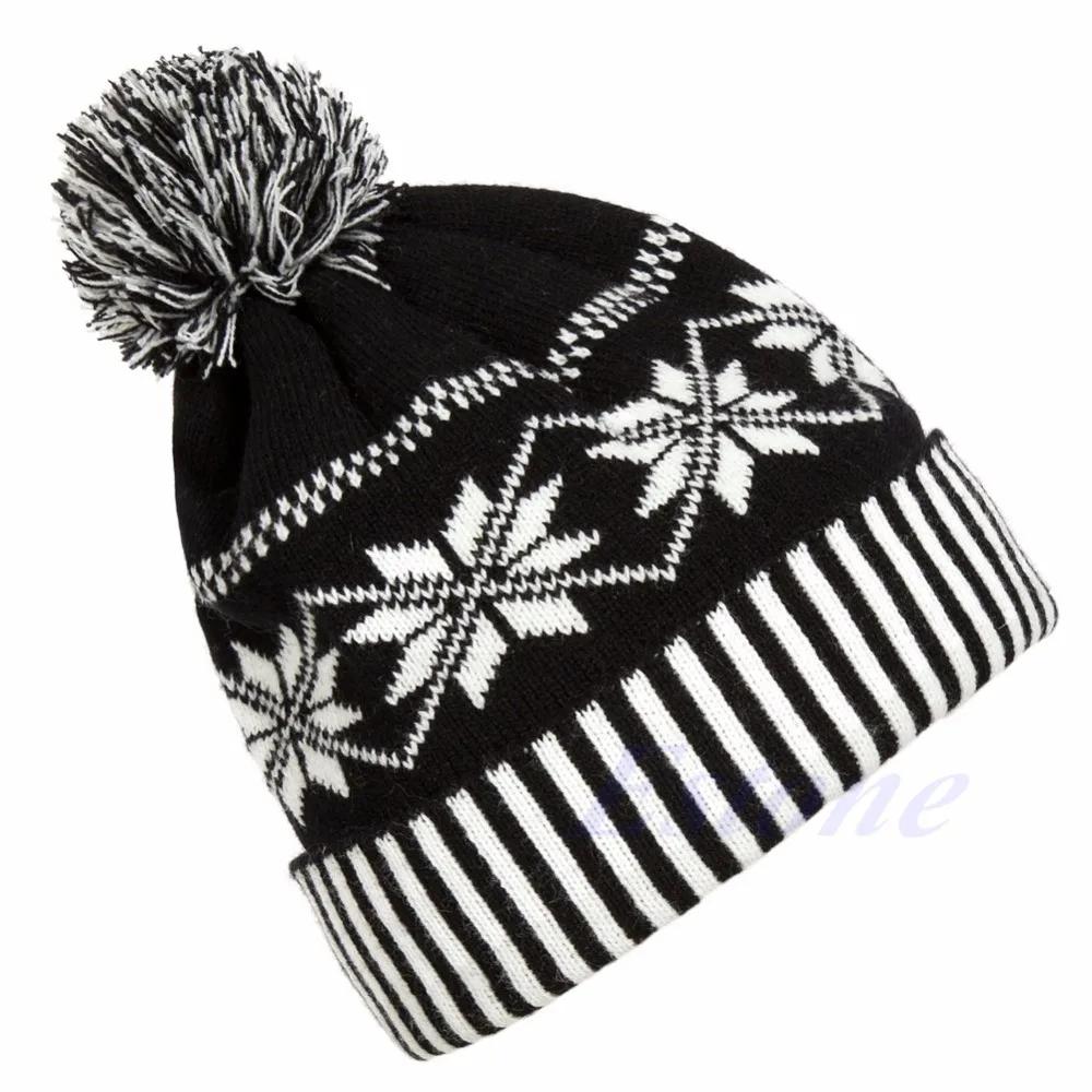 

Women Men Fashion Knitted Crochet Winter Warm Hat Cap Snowflake Beanie