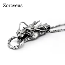 ZORCVENS Punk Jewelry Zodiac Dragon Pendant Necklace Stainless Steel Men's Thai silver color Boyfriend Gift