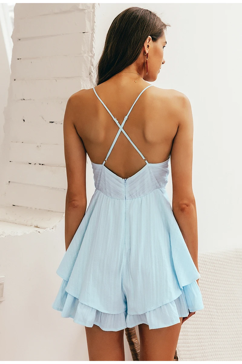 V-neck Hollow Out Spaghetti Strap Jumpsuit Romper