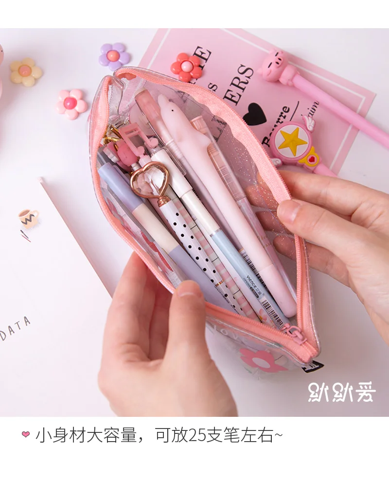 1Pcs Kawaii Pencil Case Flower transparent Gift Estuches School Pencil Box Pencilcase Pencil Bag School Supplies Stationery