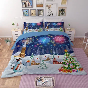 

LLANCL Christmas,Sled,Santa Claus,Reindeer,Snowman Printed Quilt/Duvet/Comforter cover Adult Bedroom 3pcs Polyester Gift