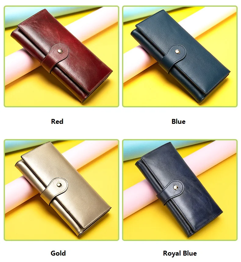 MJ Women's Wallet Genuine Leather Female Long Wallet Women Card Holder Wallets Money Bags Lady Wallets Clutch Purse Coin Pocket (1)